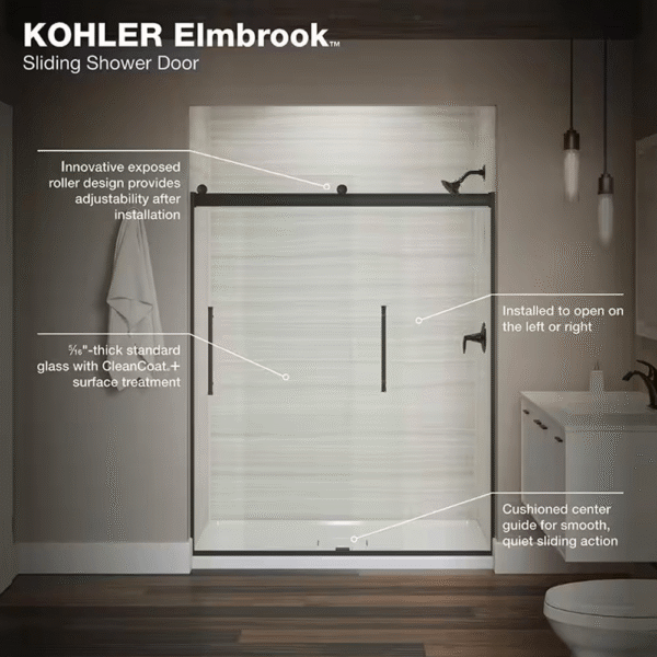 Elmbrook 55-60 in. W x 74 in. H Sliding Frameless Shower Door in Matte Black with 5/16 in. Thick Crystal Clear Glass